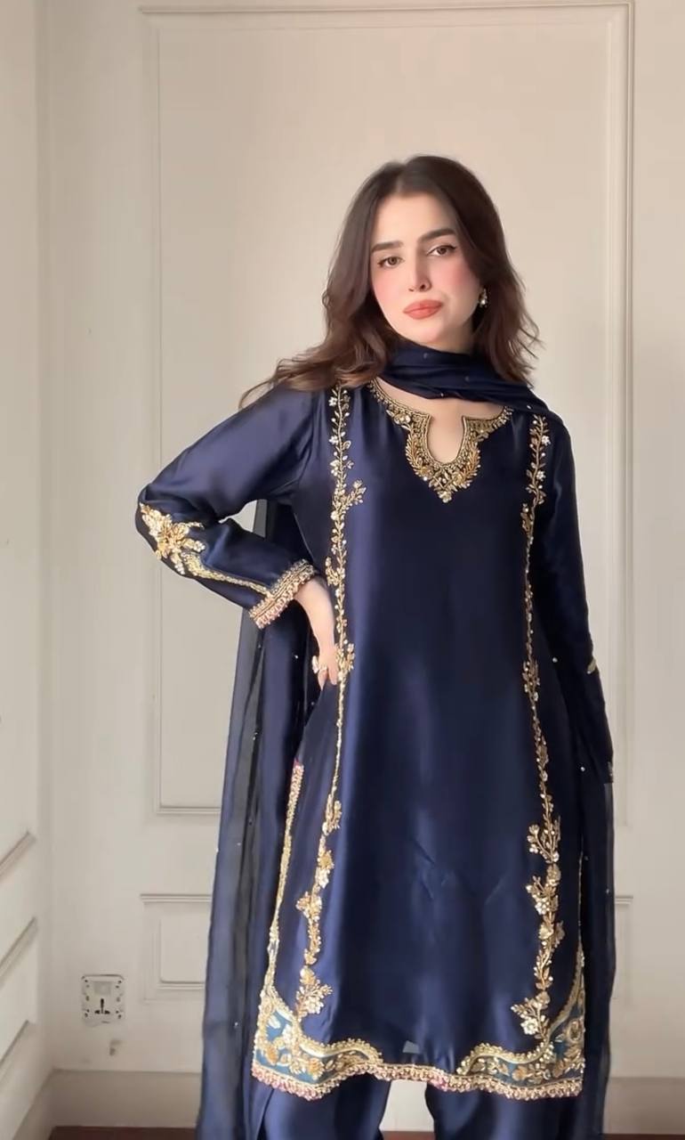 Navy Noir Gold-Embroidered Suit